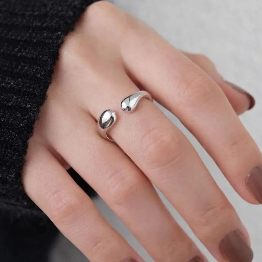 Zara Sculptural Silver Tone Open Ring Modern Minimalist Statement Adjustable